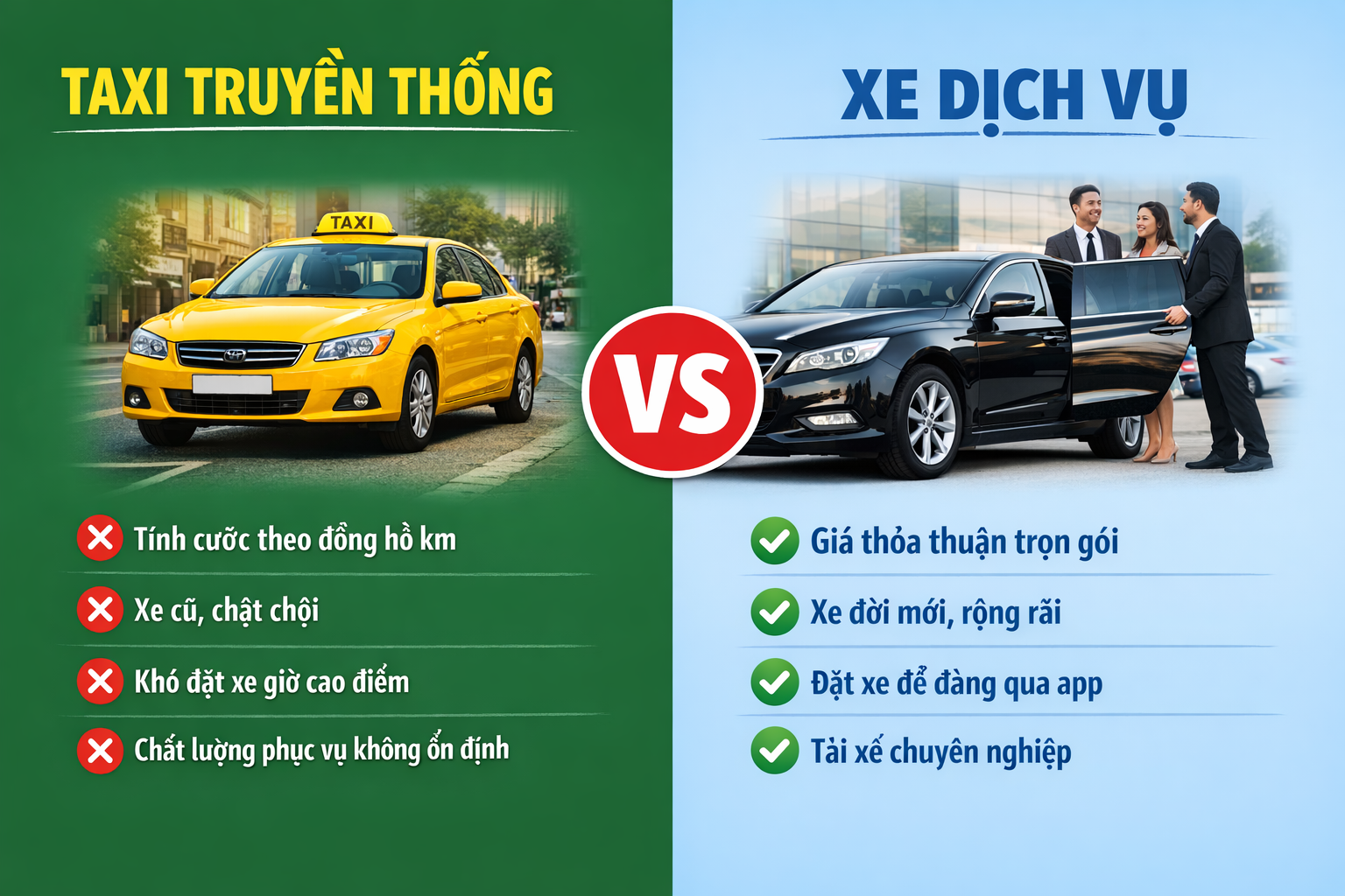 Taxi truyền thống vs xe dịch vụ