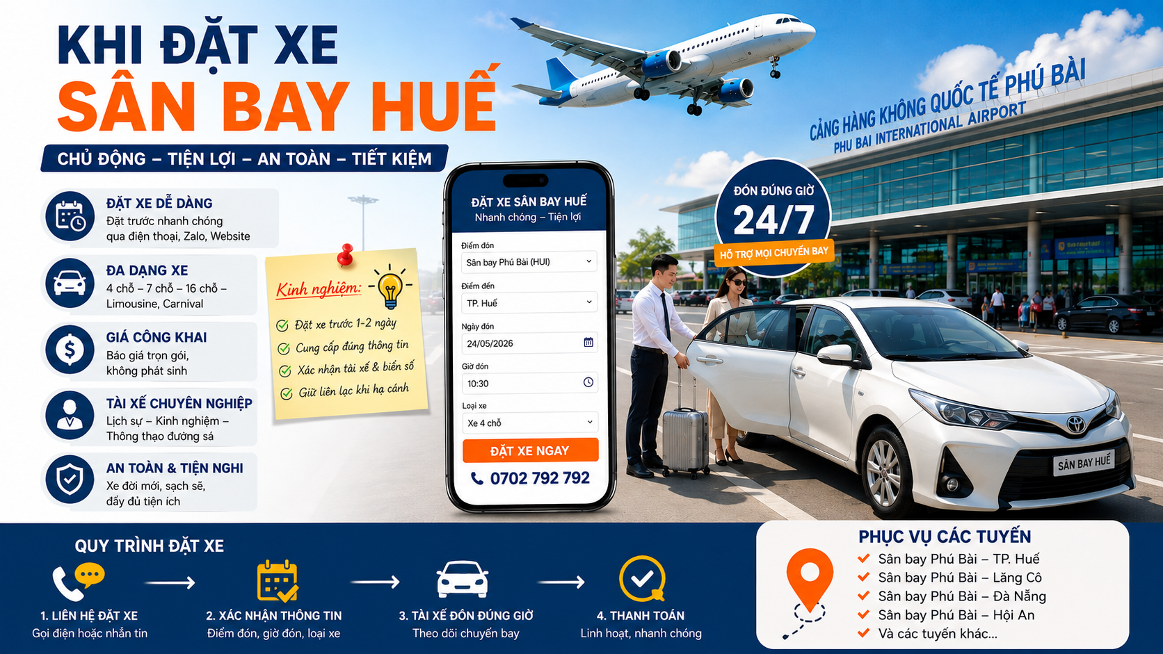 kinh nghiệm đặt xe sân bay huế